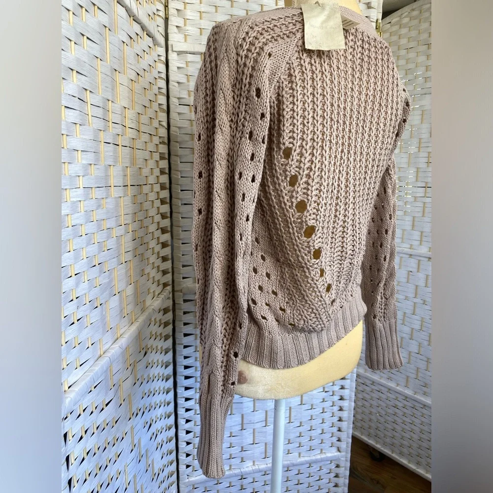 NWT Hem & Thread Pointelle V-Neck Button Down Cropped Cardigan - Picture 11 of 17